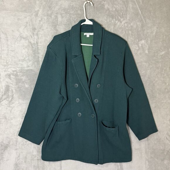 Chico’s Jacket 2XL Size 4 Faux Double Breasted Buttons Blazer Soft Kelly Green - Picture 1 of 10